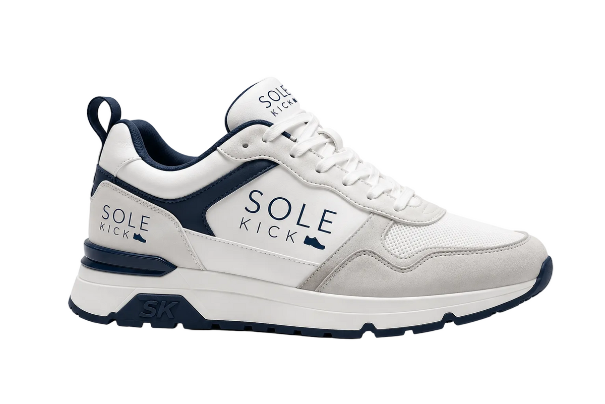 Sole Kick Retro Sneakers in Light Grey/Navy